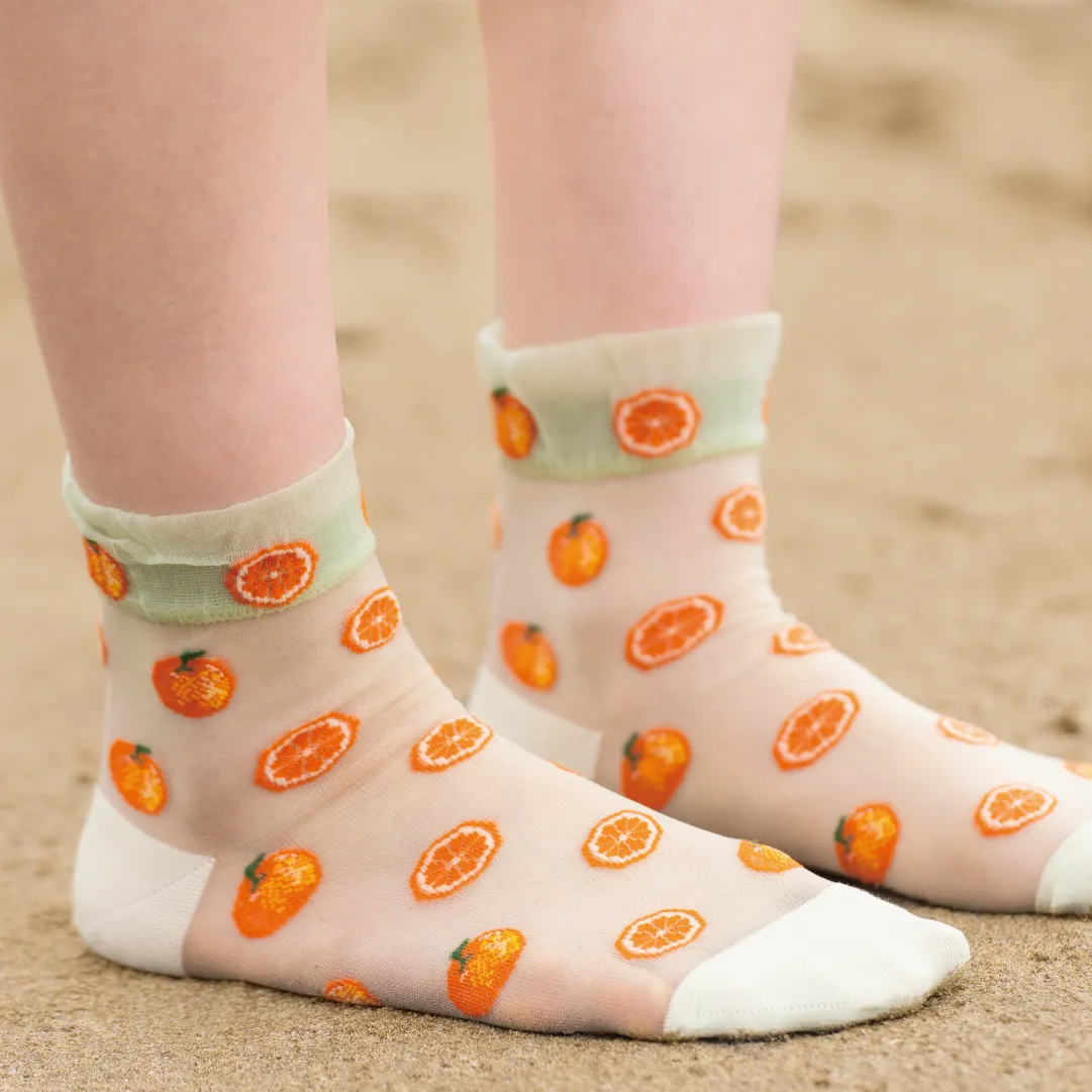011133047 Tulle Orange Pattern Ankle Socks