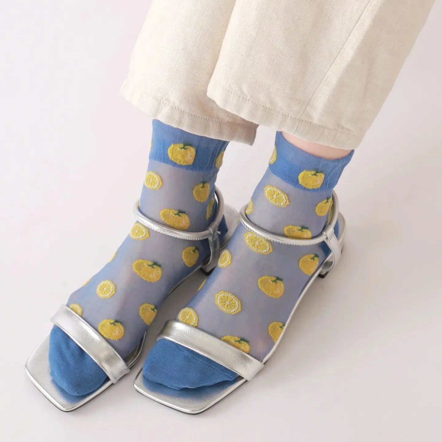 011133047 Tulle Orange Pattern Ankle Socks
