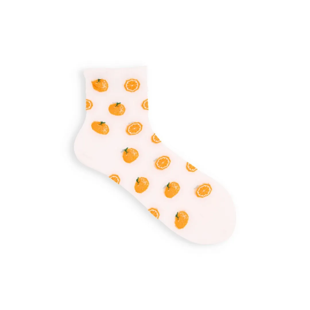 011133047 Tulle Orange Pattern Ankle Socks