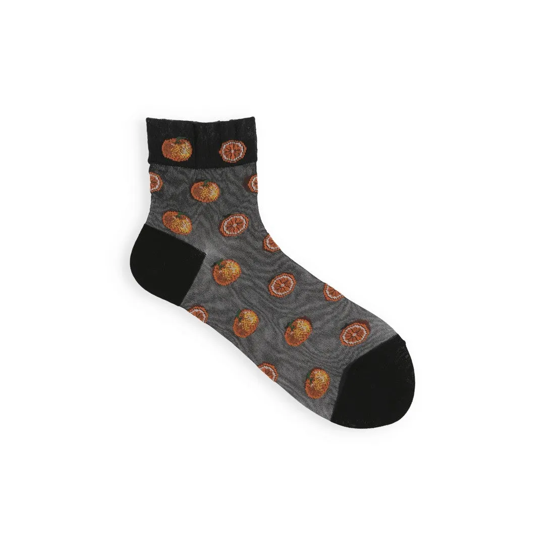 011133047 Tulle Orange Pattern Ankle Socks