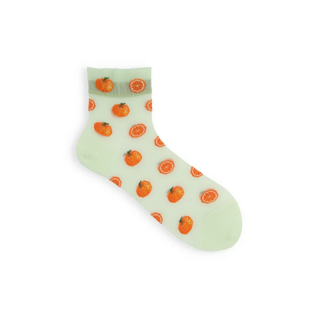 011133047 Tulle Orange Pattern Ankle Socks