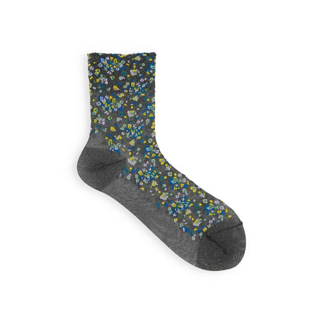 021132479 Sheer Lamé Mosaic Flower Low Crew Socks
