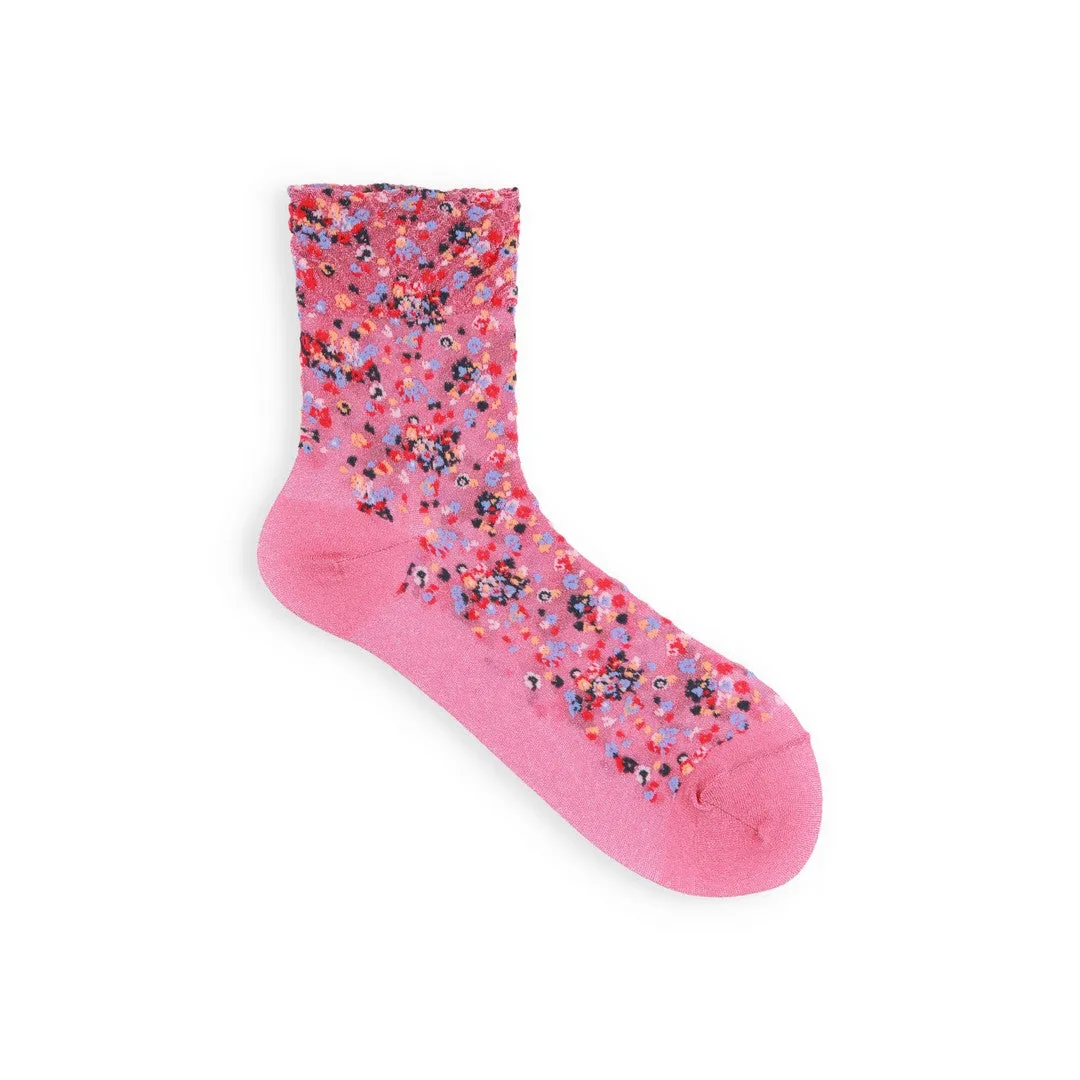 021132479 Sheer Lamé Mosaic Flower Low Crew Socks