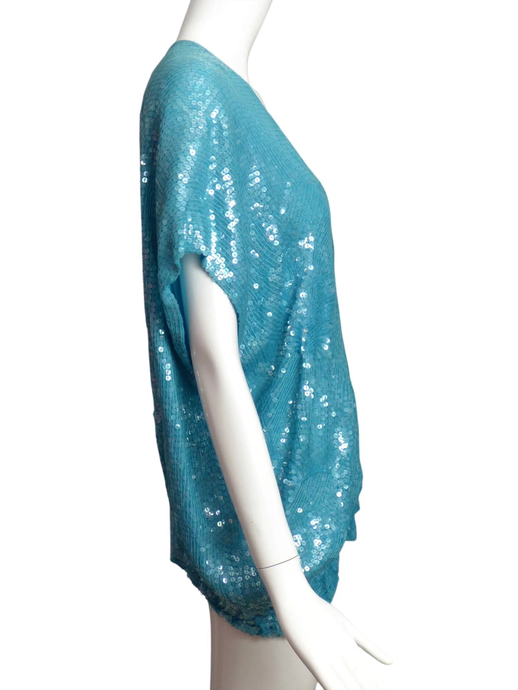 1980s Turquoise Sequin Evening Blouse, Size 8