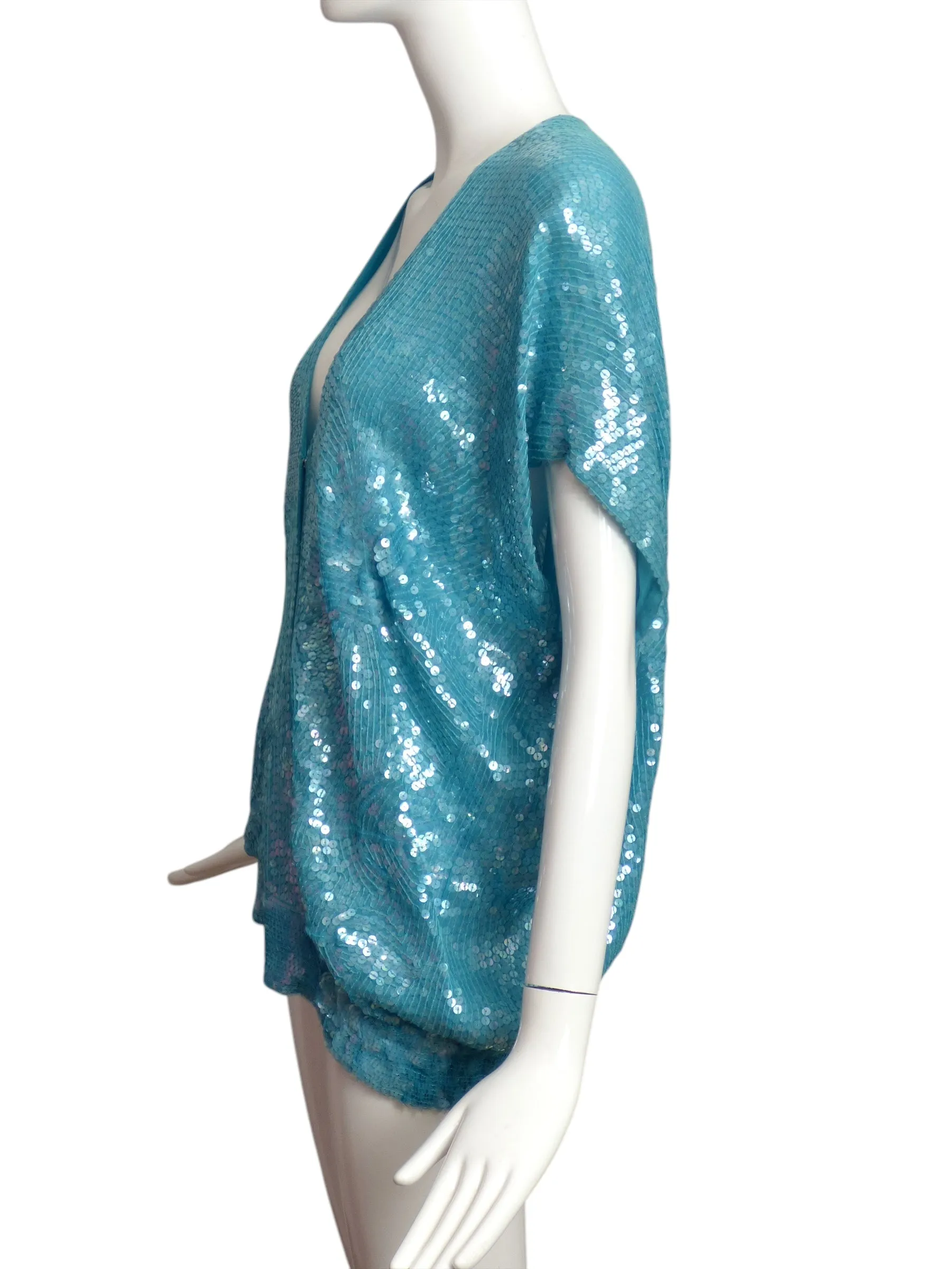 1980s Turquoise Sequin Evening Blouse, Size 8