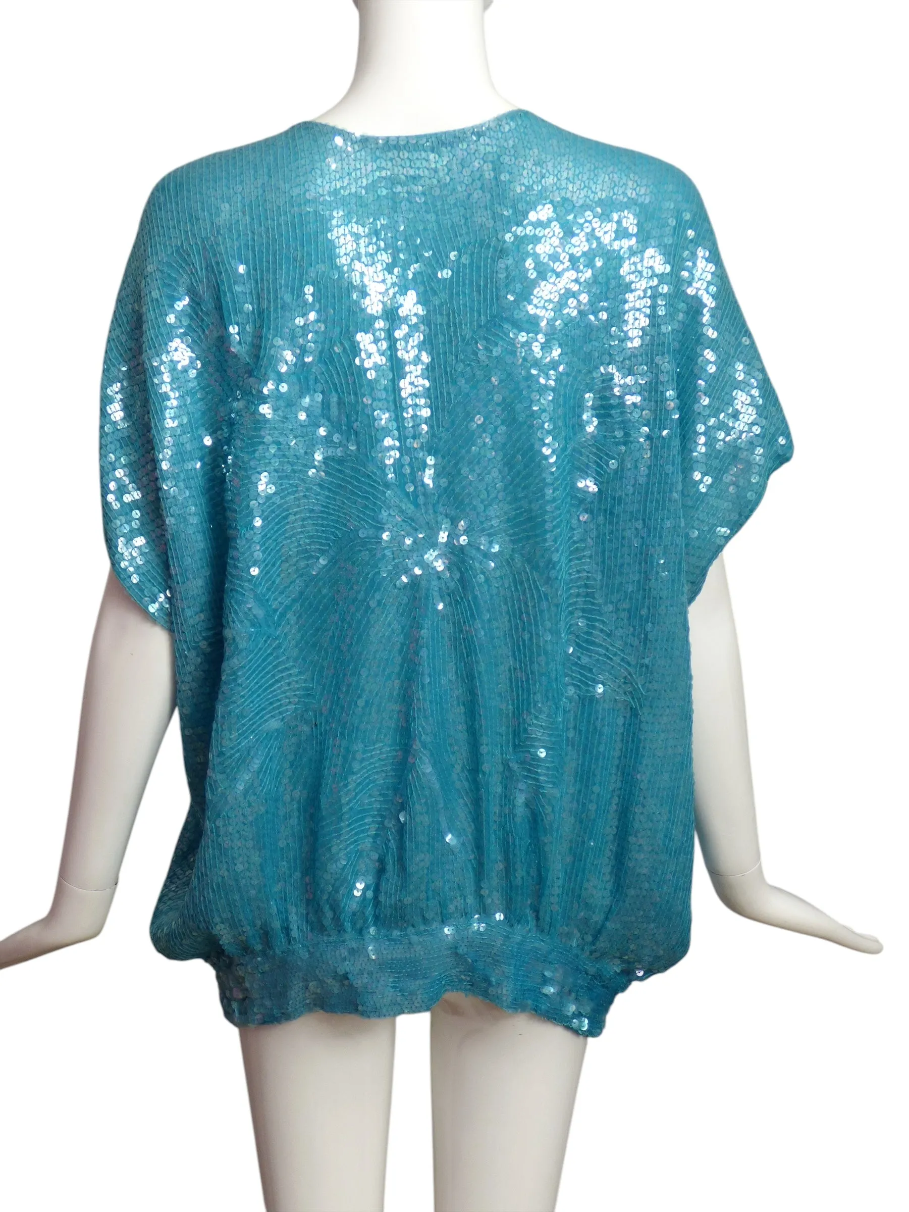 1980s Turquoise Sequin Evening Blouse, Size 8