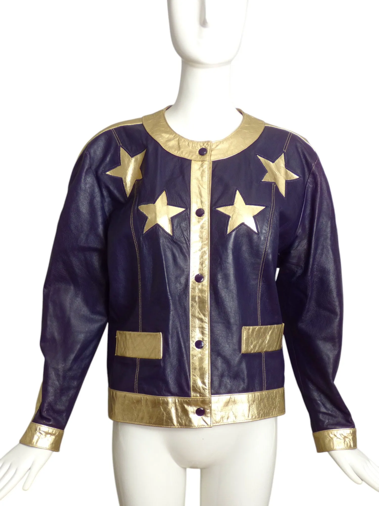 1990s Purple & Gold Leather Star Jacket, Size 10