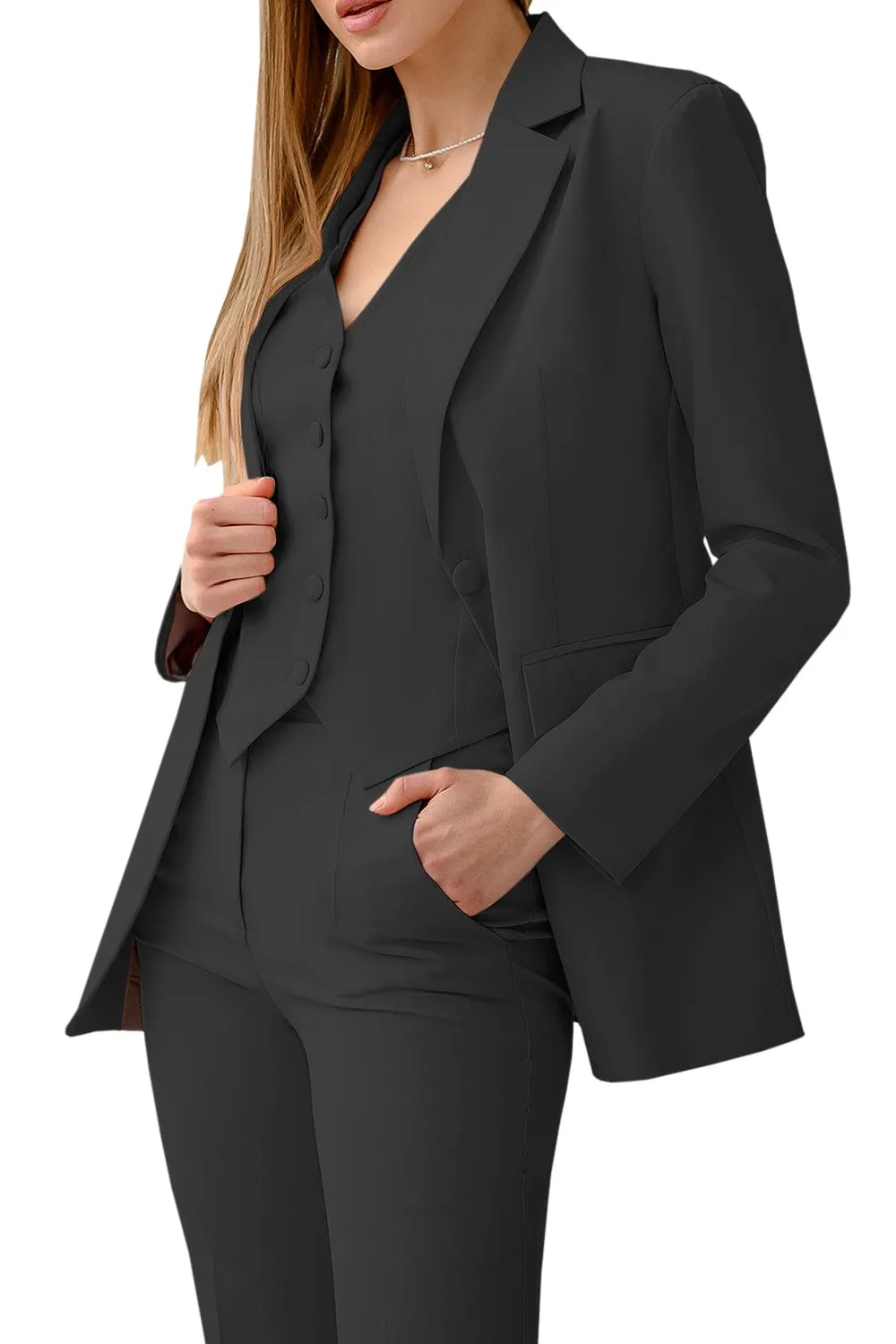 3 Piece Peak Lapel Double Buttons Slim Fit Women Suit (Blazer Vest Pants）