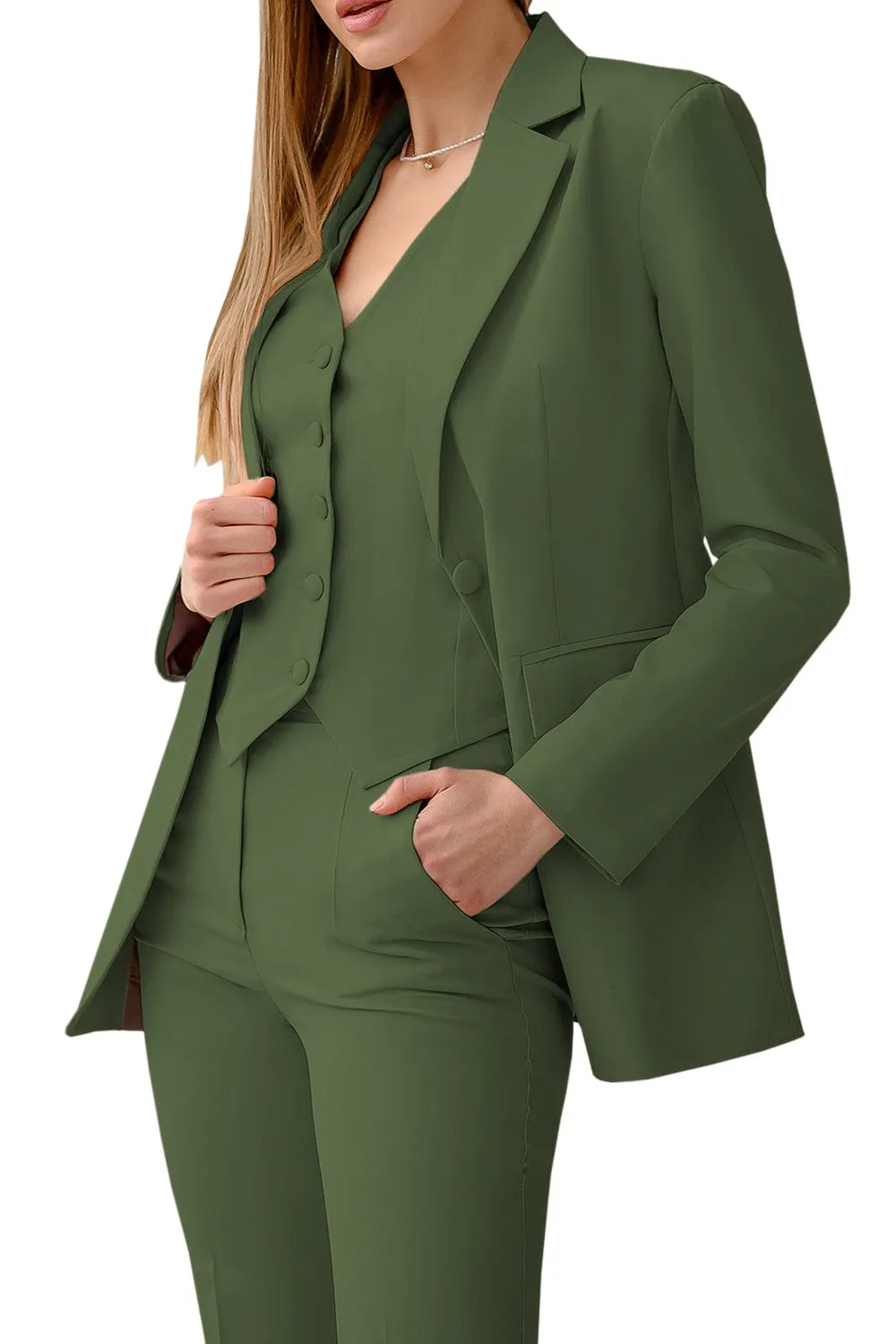 3 Piece Peak Lapel Double Buttons Slim Fit Women Suit (Blazer Vest Pants）