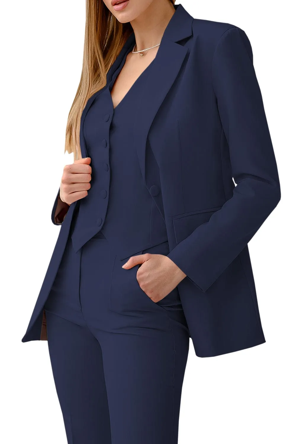 3 Piece Peak Lapel Double Buttons Slim Fit Women Suit (Blazer Vest Pants）