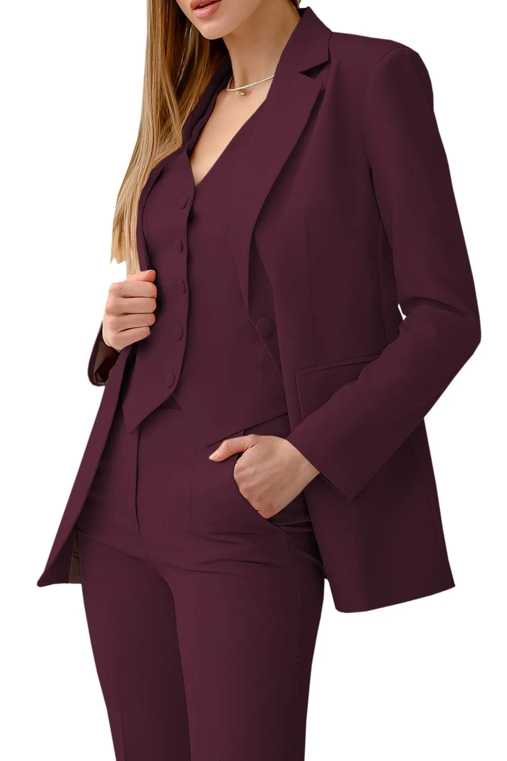 3 Piece Peak Lapel Single Double Slim Fit Women Suit (Blazer Vest Pants)