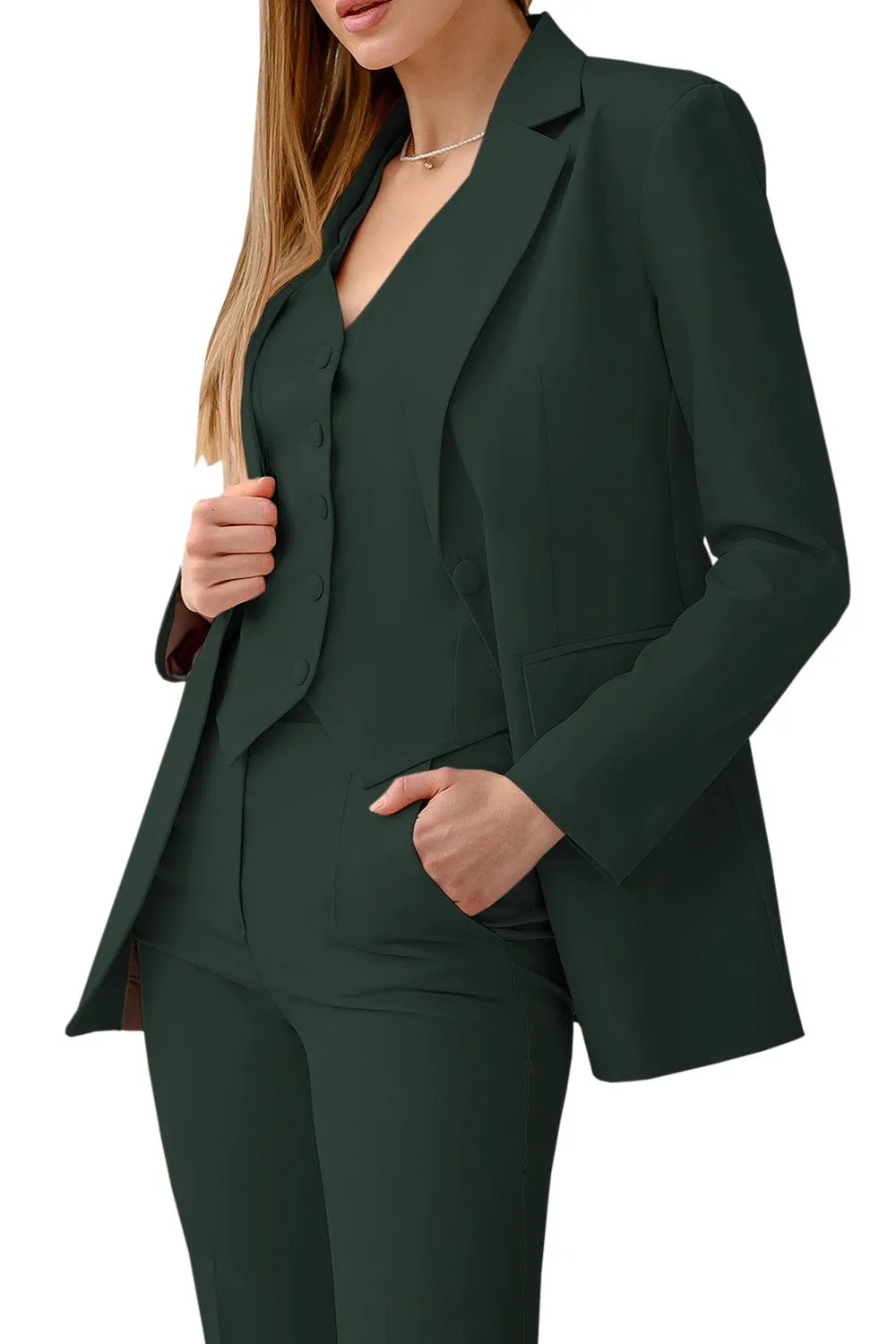 3 Piece Peak Lapel Single Double Slim Fit Women Suit (Blazer Vest Pants)
