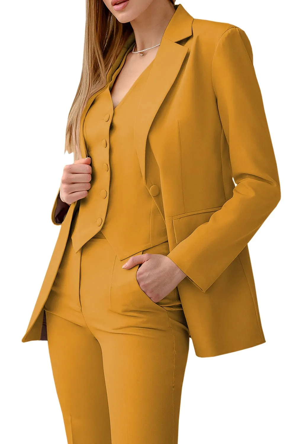 3 Piece Peak Lapel Single Double Slim Fit Women Suit (Blazer Vest Pants)