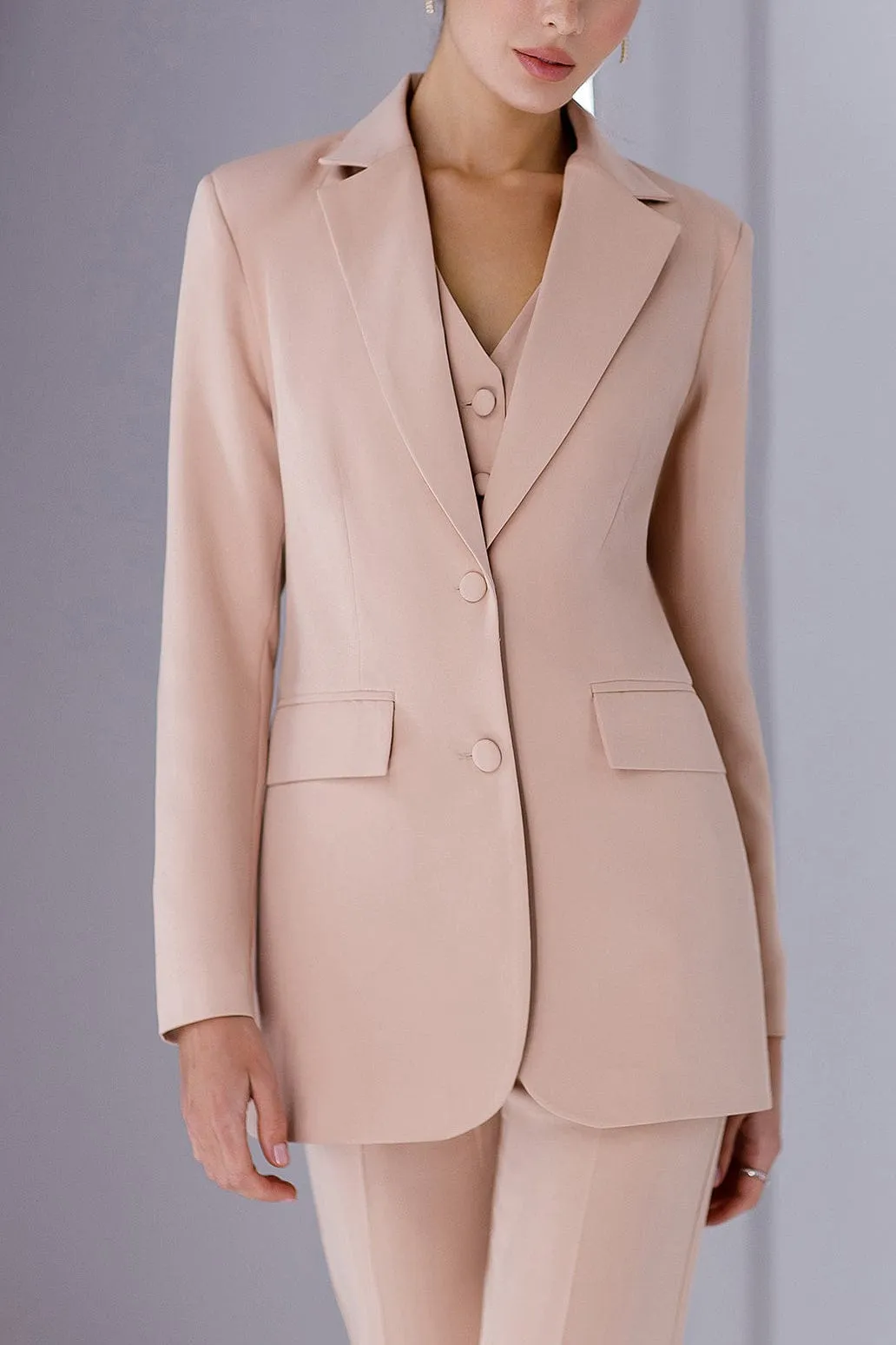 3 Piece Peak Lapel Single Double Slim Fit Women Suit (Blazer Vest Pants)
