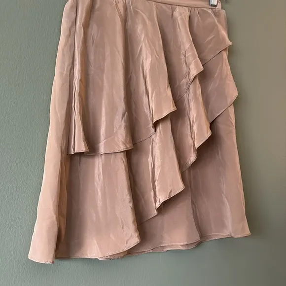 Amanda Uprichard Gold Tan Ruffle Tiered Mini 100% Silk Skirt Sz P XS 0-2