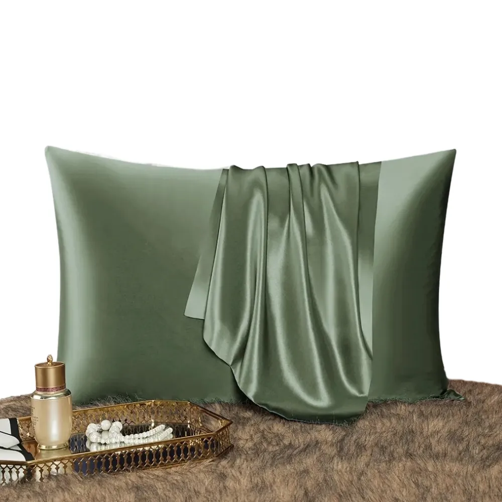 Anyhouz Pillowcase 51x66cm Green Natural Mulberry Silk For Comfortable And Relaxing Home Bed - Standard Size