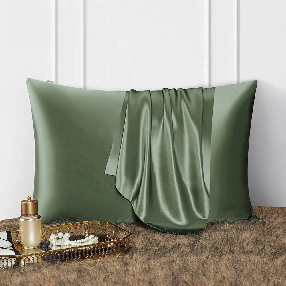 Anyhouz Pillowcase 51x66cm Green Natural Mulberry Silk For Comfortable And Relaxing Home Bed - Standard Size