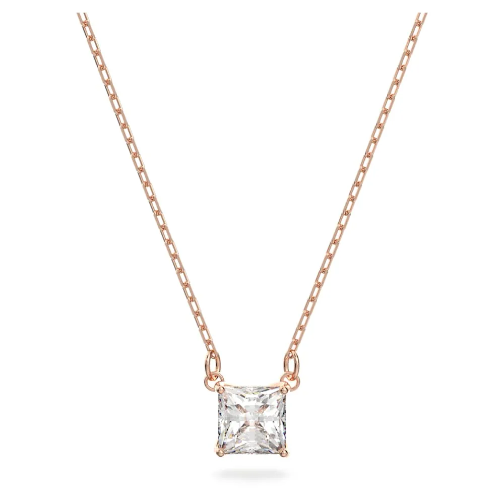 Attract Necklace, Square, White, Rose Gold-tone Plated