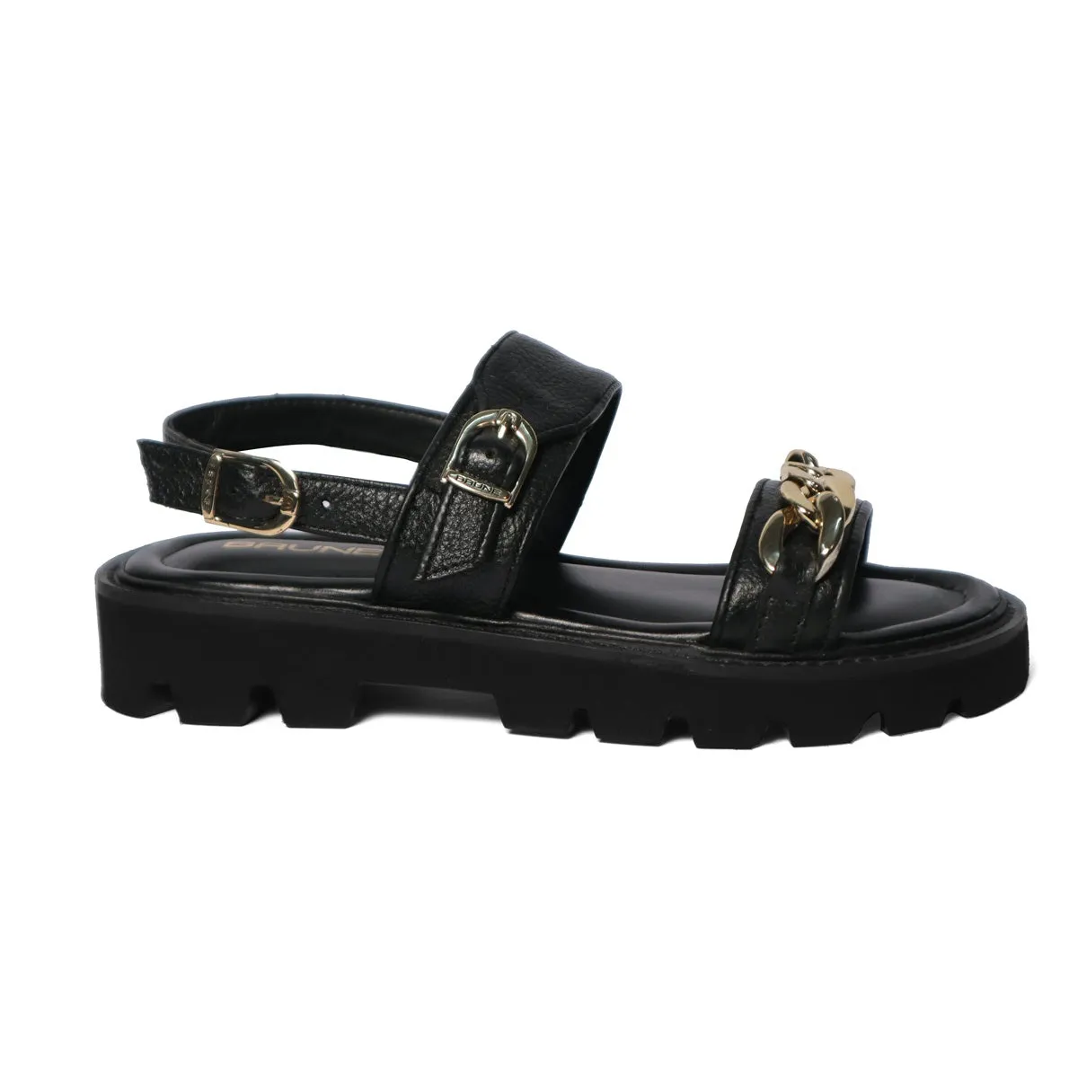 Black Sandal With Golden Finish Chain Embellished