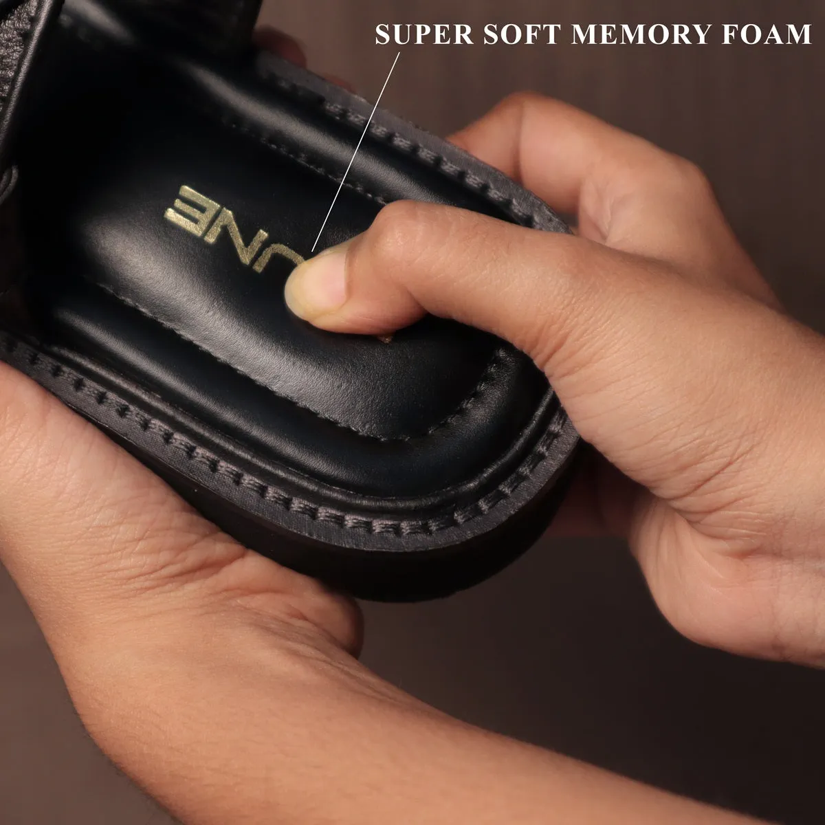 Black Sandal With Golden Finish Chain Embellished