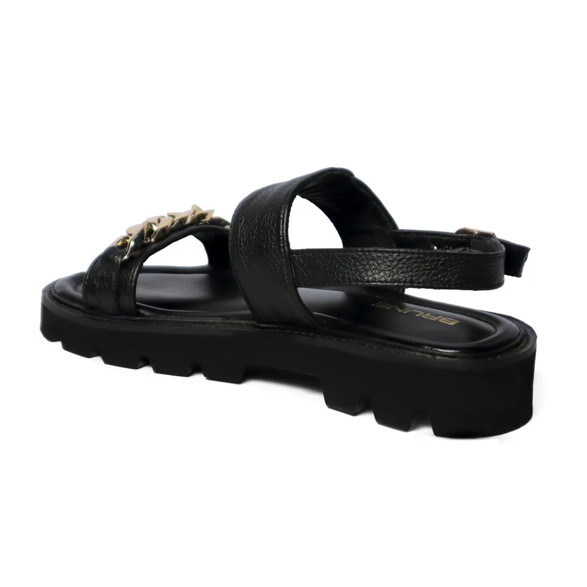 Black Sandal With Golden Finish Chain Embellished