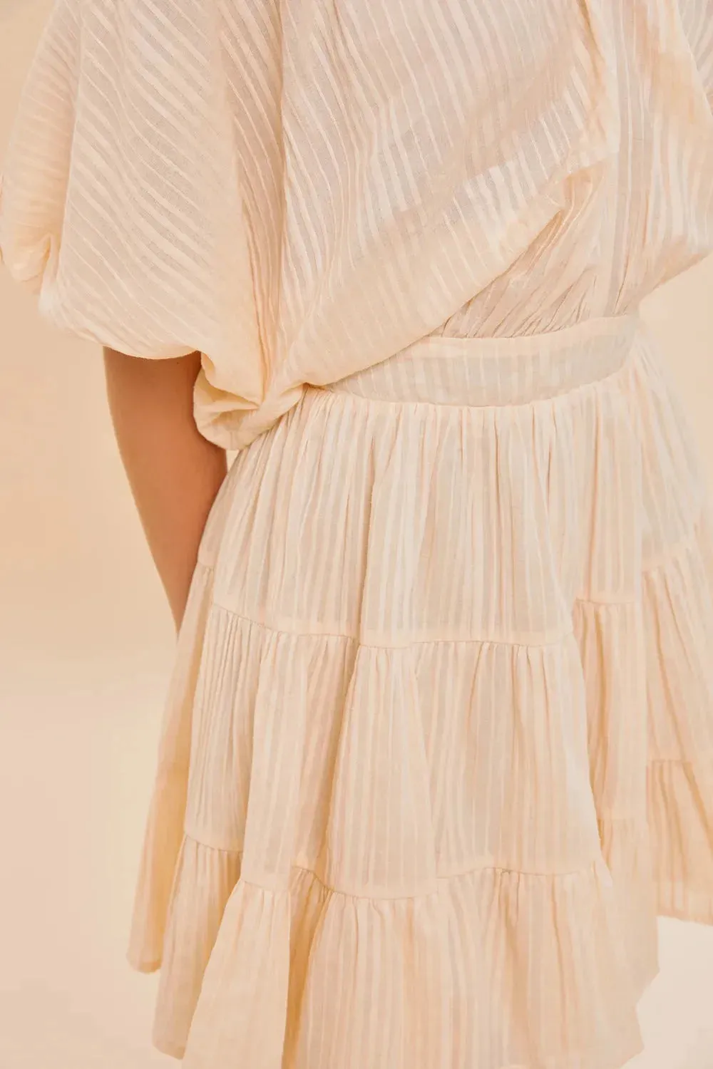 Boho Tiered Striped Short Sleeve Mini Dress