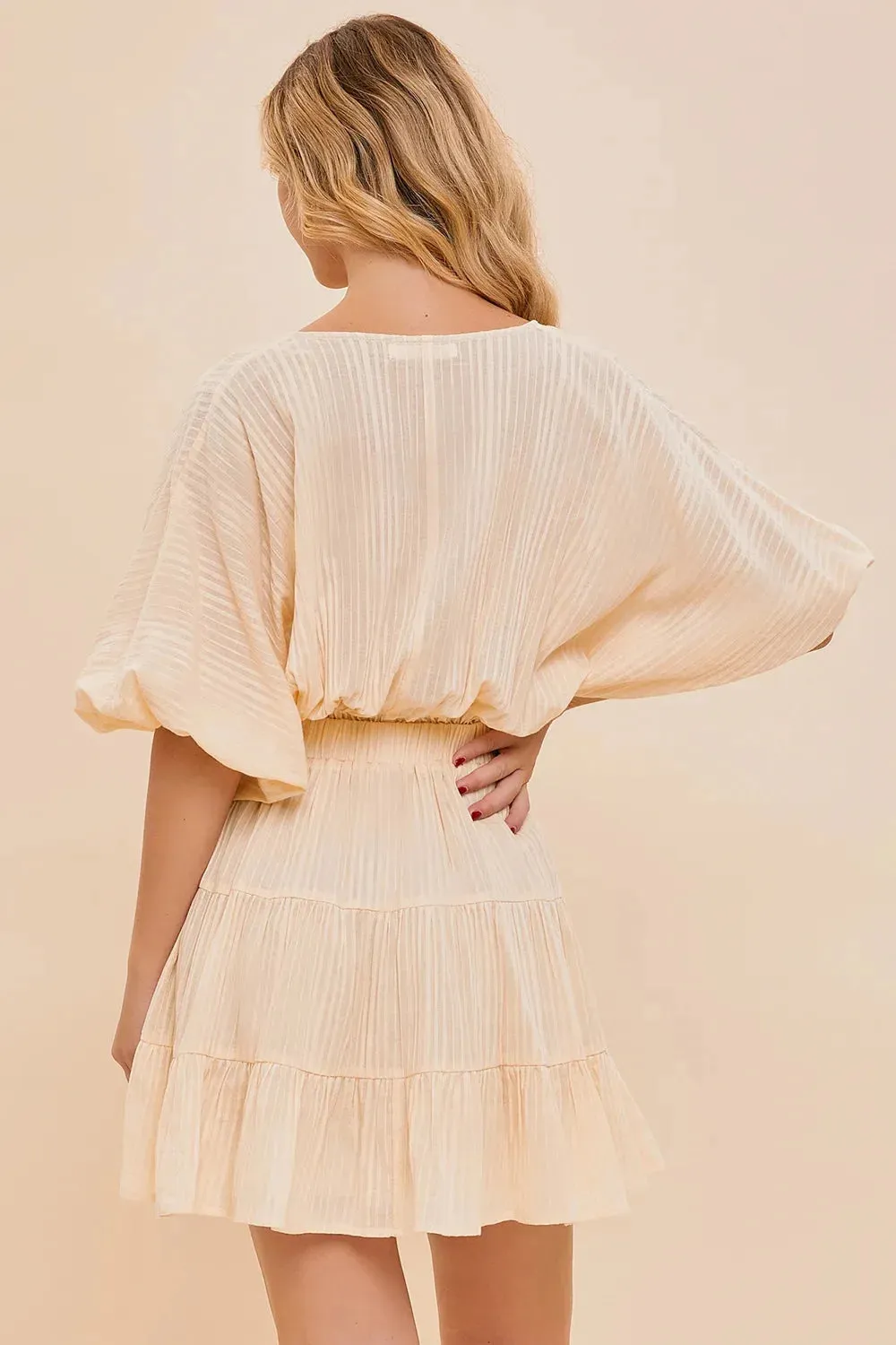 Boho Tiered Striped Short Sleeve Mini Dress