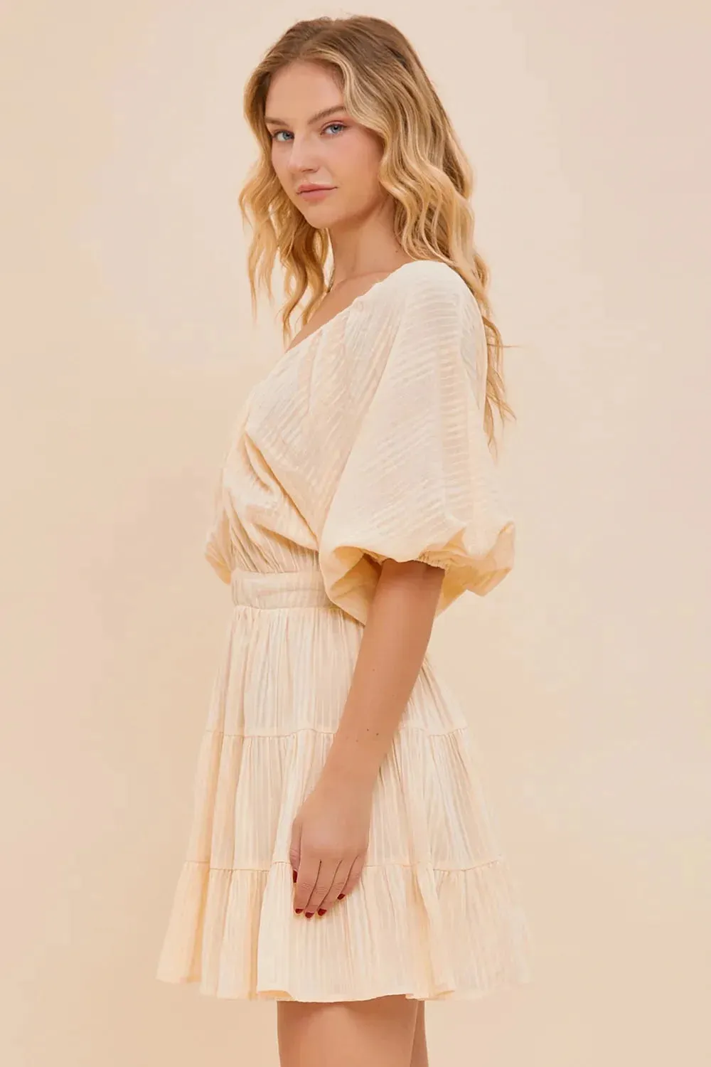 Boho Tiered Striped Short Sleeve Mini Dress
