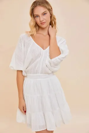 Boho Tiered Striped Short Sleeve Mini Dress