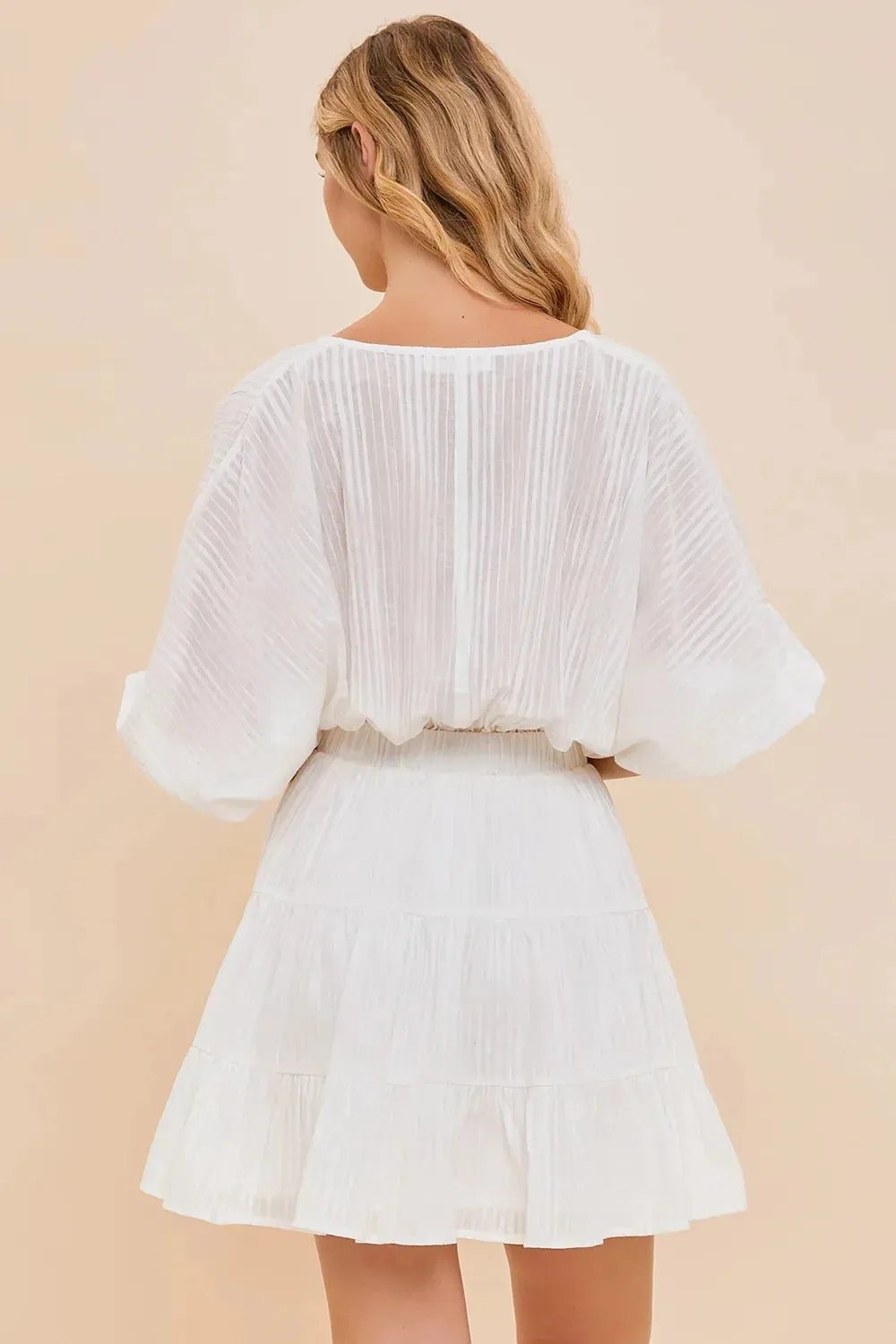 Boho Tiered Striped Short Sleeve Mini Dress