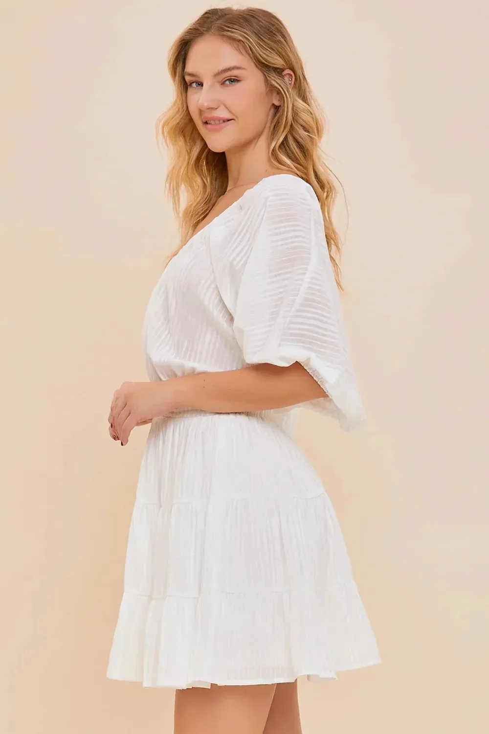 Boho Tiered Striped Short Sleeve Mini Dress
