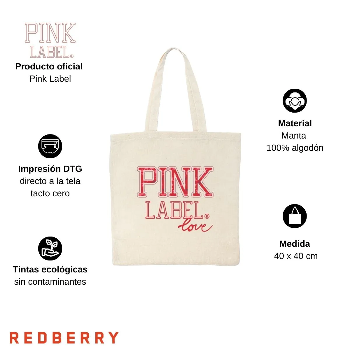 Bolsa Tote Bag Pink Label Love