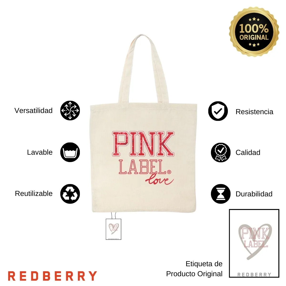 Bolsa Tote Bag Pink Label Love