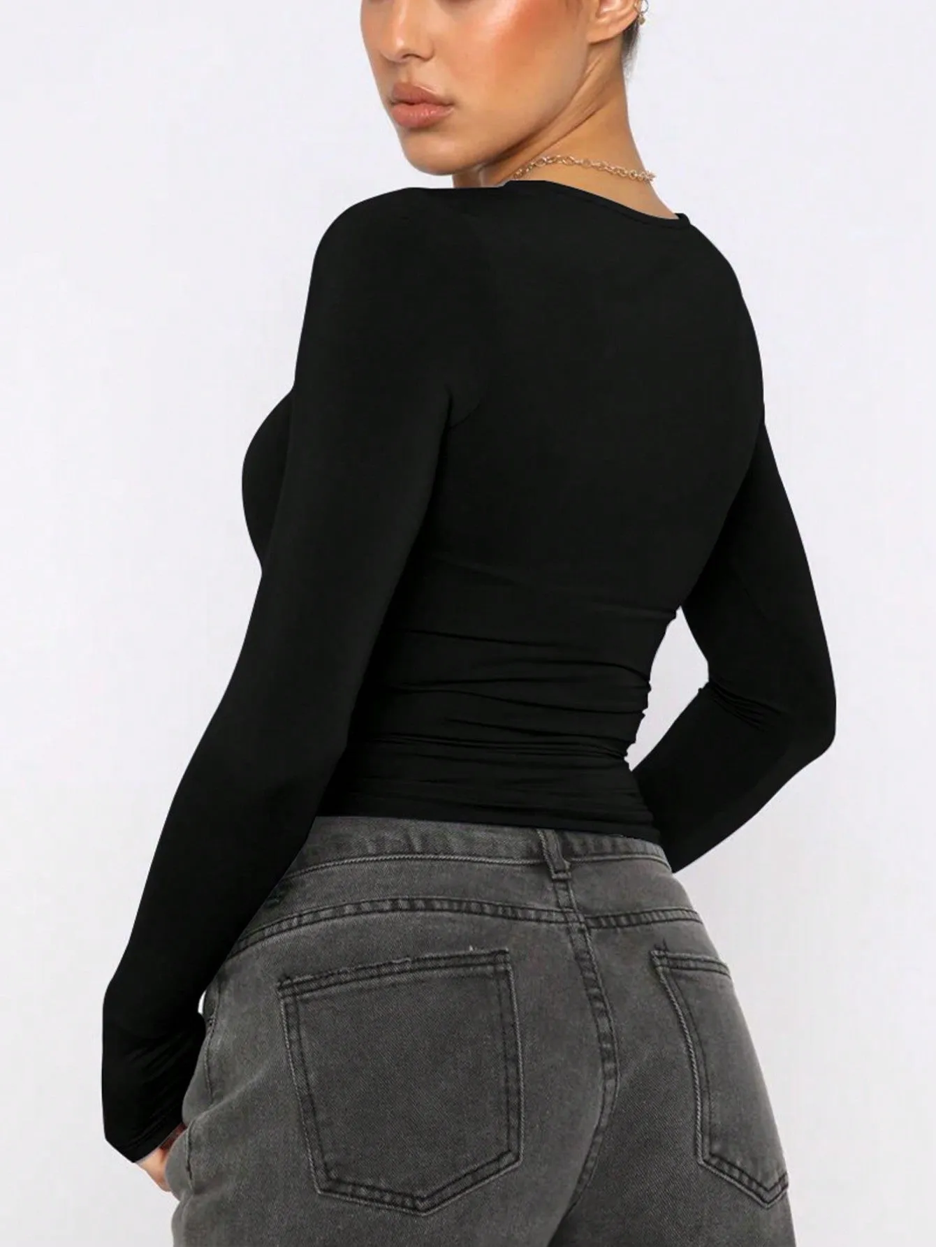 Camiseta de Manga Larga Plisada para Mujer