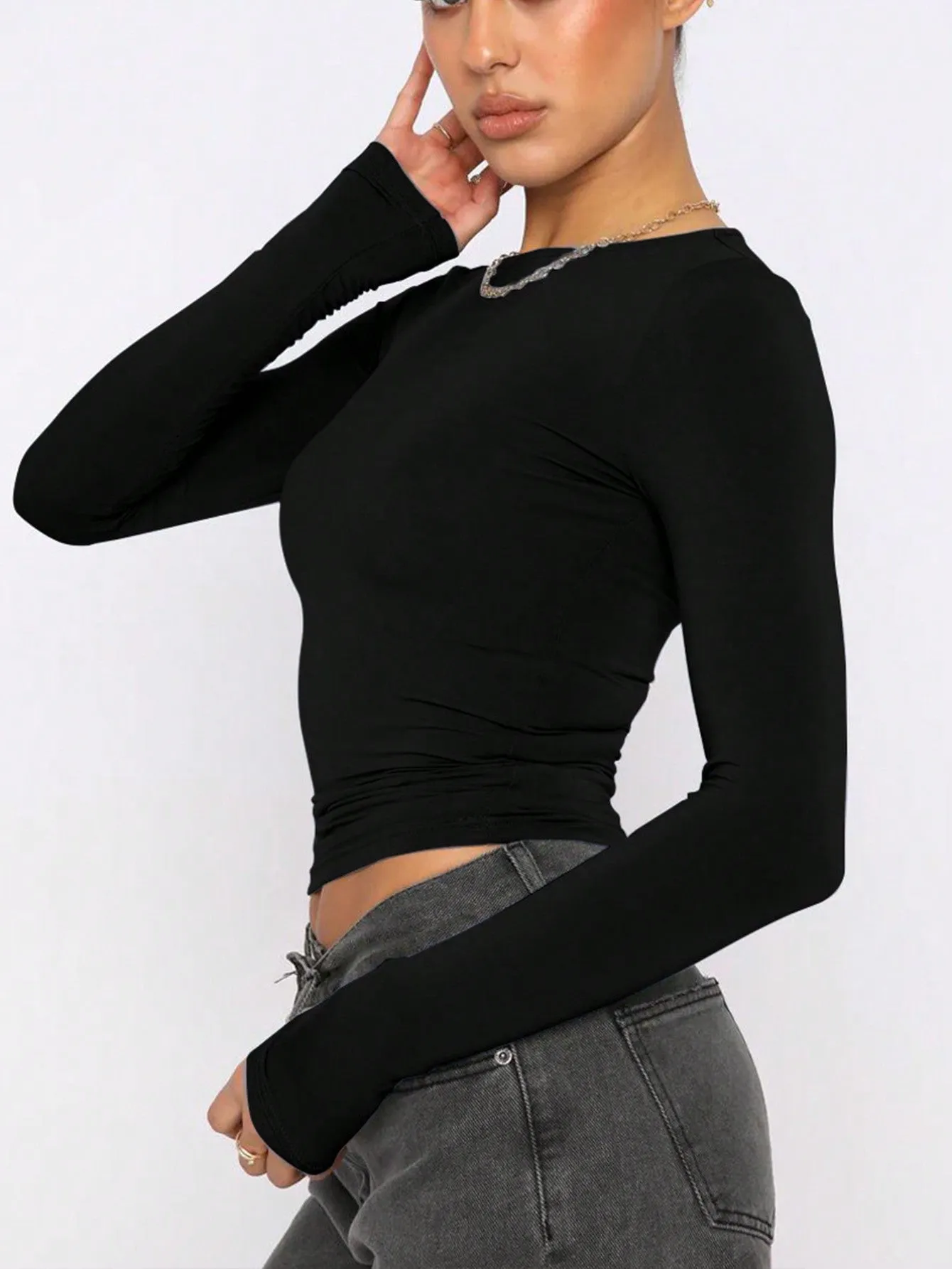 Camiseta de Manga Larga Plisada para Mujer
