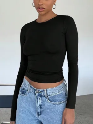 Camiseta de Manga Larga Plisada para Mujer