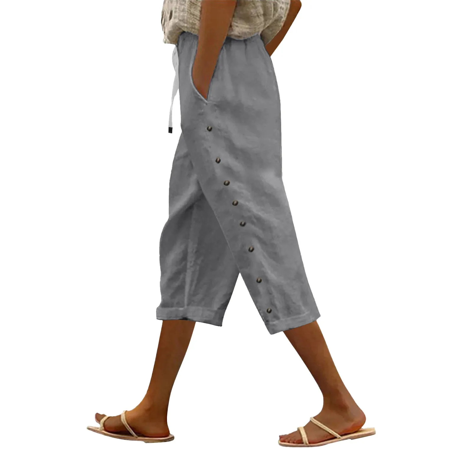 Casual Patchwork Button Cropped Pants For Women