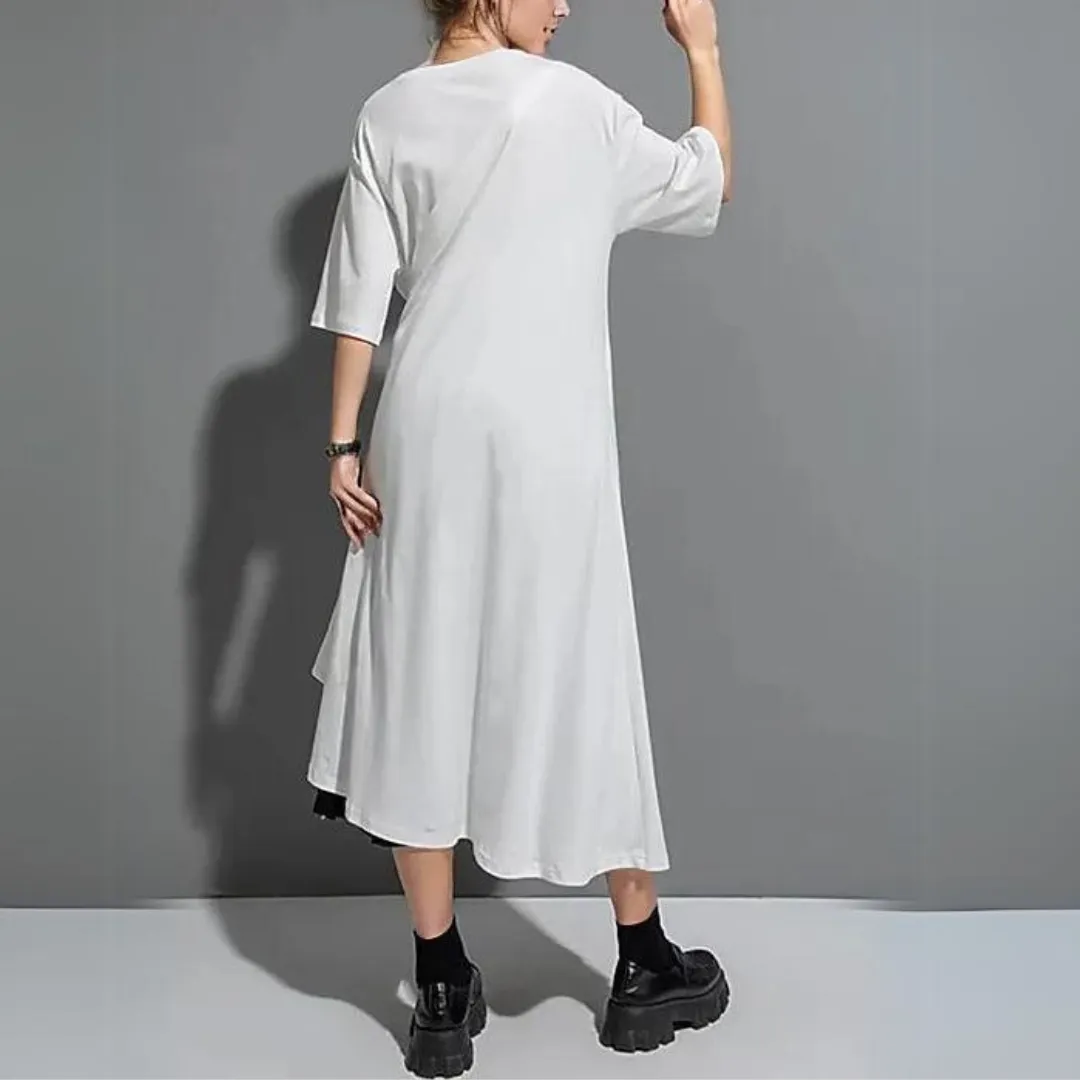 Casual Punk Irregular Design Maxi White Shirt