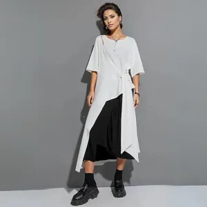 Casual Punk Irregular Design Maxi White Shirt