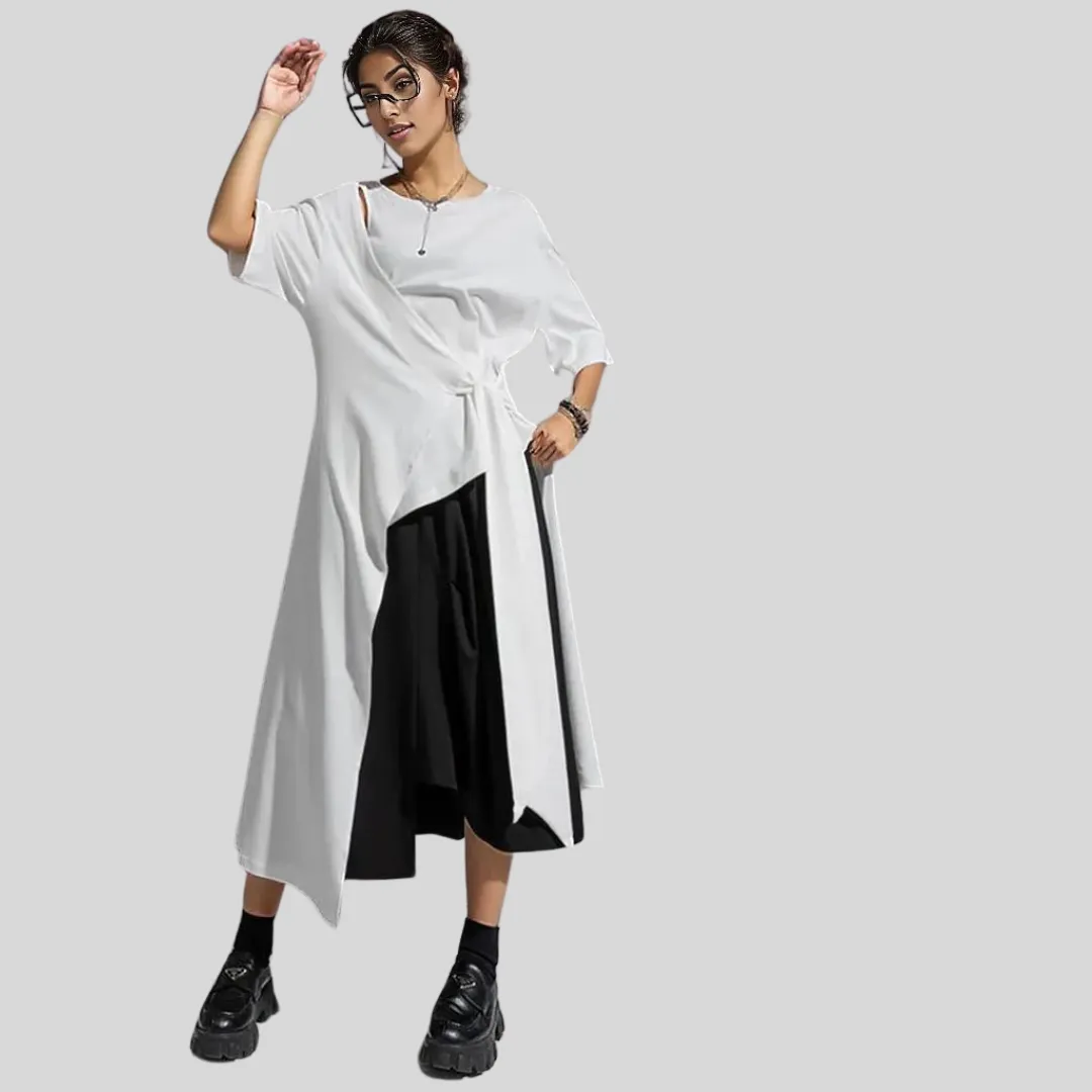 Casual Punk Irregular Design Maxi White Shirt