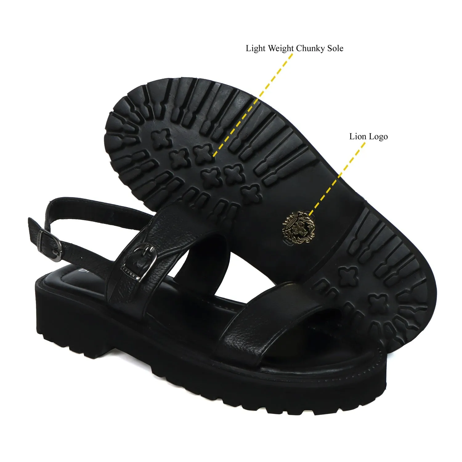 Chunky Men's Sandal with Buckle In Black Leather