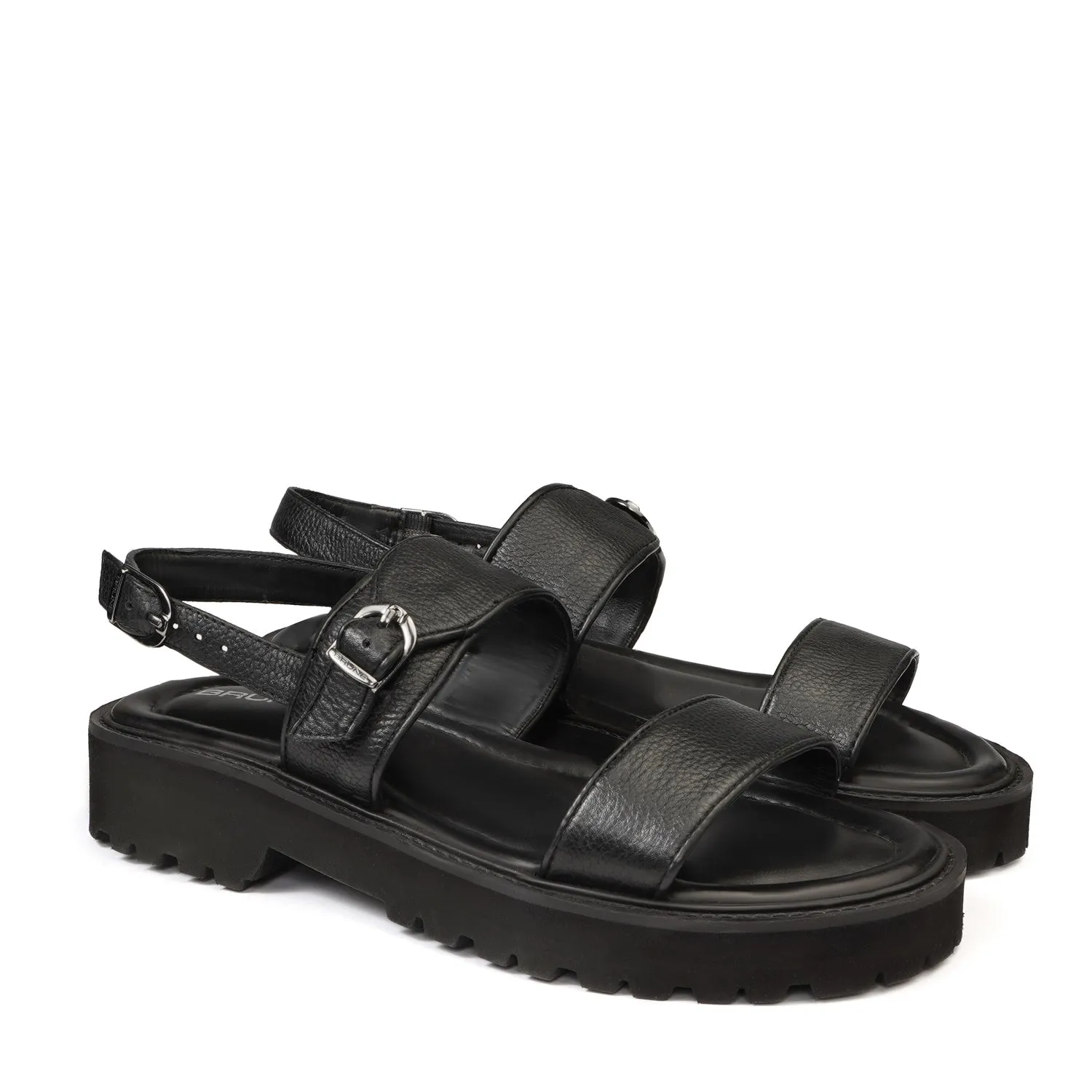 Chunky Men's Sandal with Buckle In Black Leather