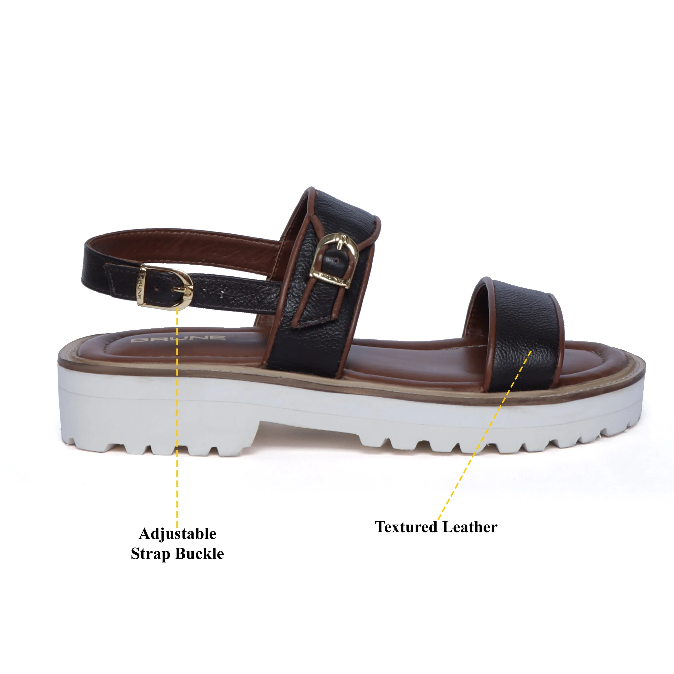 Chunky White Sole Men's Sandal with Golden Finish Buckle In Leather