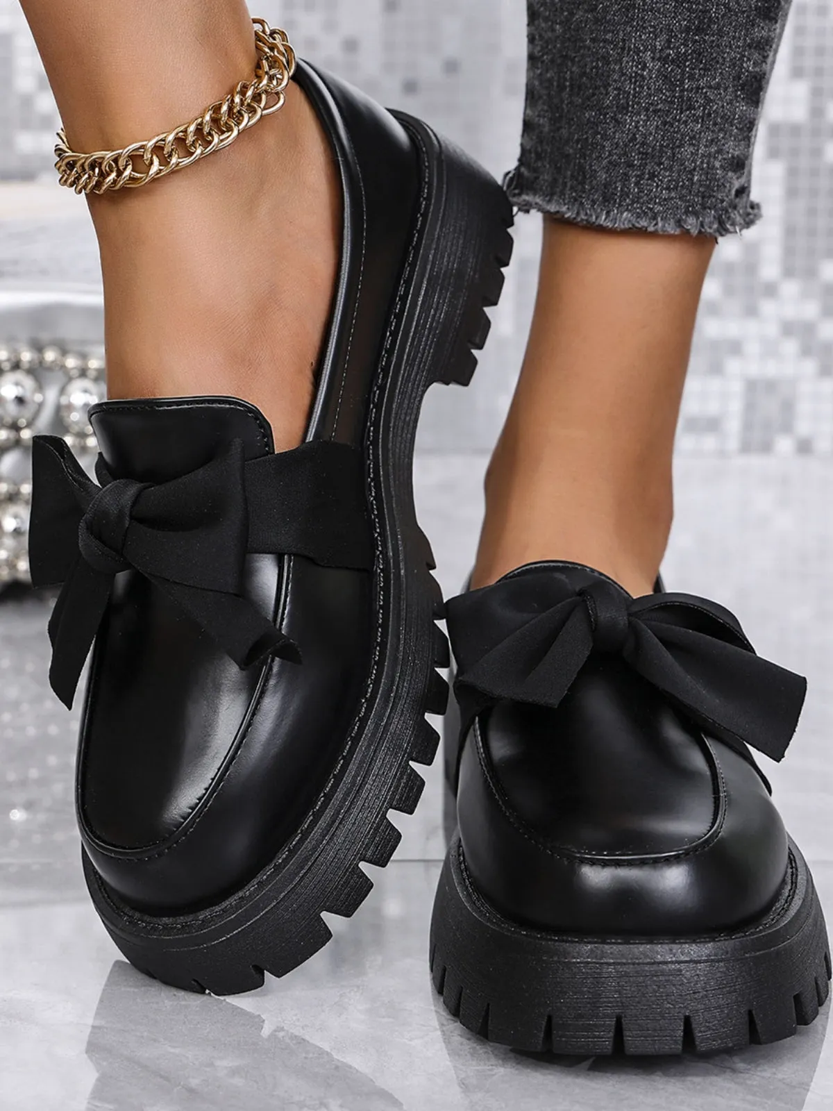 Clara Bow PU Leather Round Toe Loafers | 3 Colors | Poundton