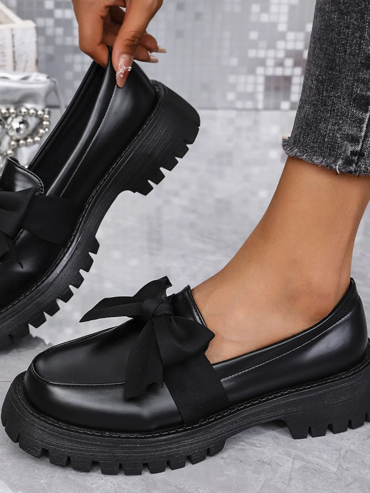 Clara Bow PU Leather Round Toe Loafers | 3 Colors | Poundton