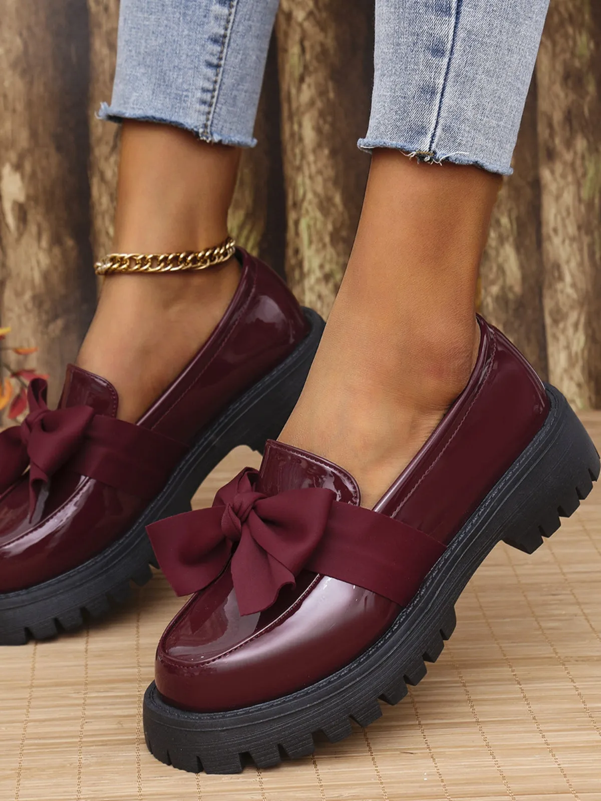 Clara Bow PU Leather Round Toe Loafers | 3 Colors | Poundton