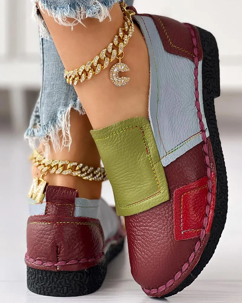 Colorblock Patchwork Work PU Loafers