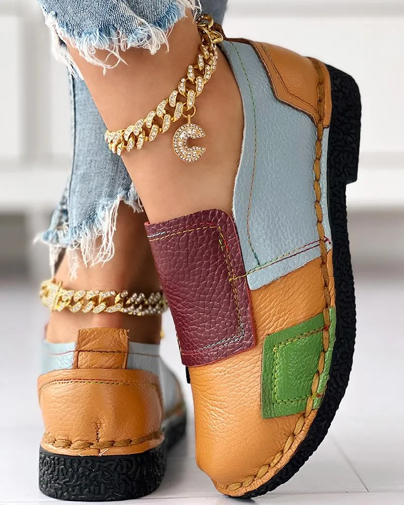 Colorblock Patchwork Work PU Loafers