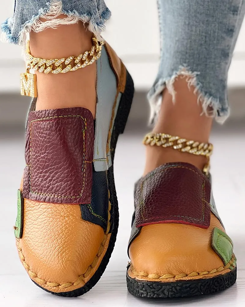 Colorblock Patchwork Work PU Loafers