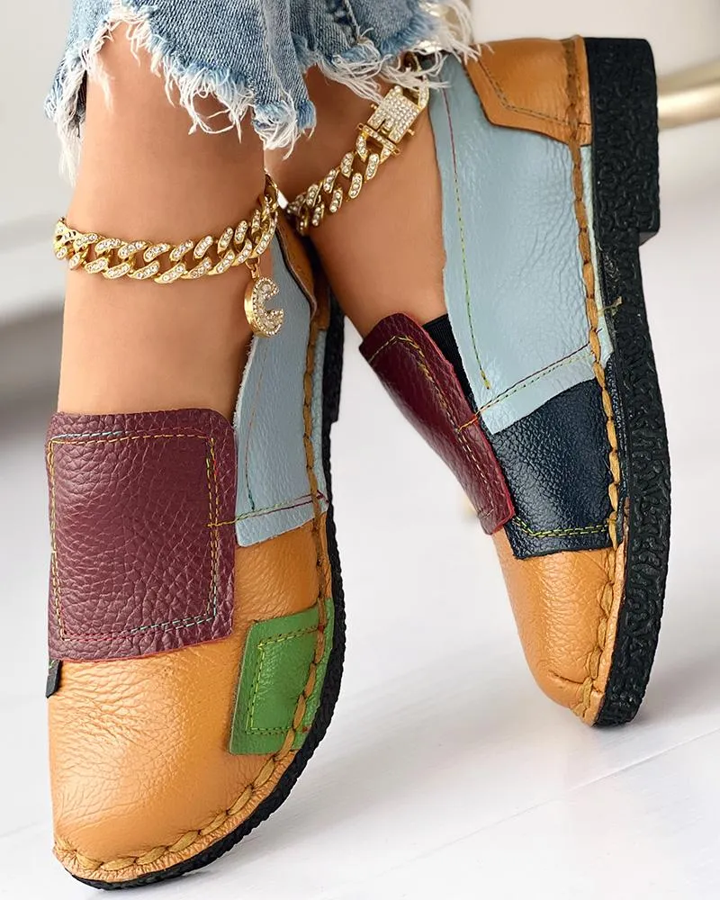 Colorblock Patchwork Work PU Loafers